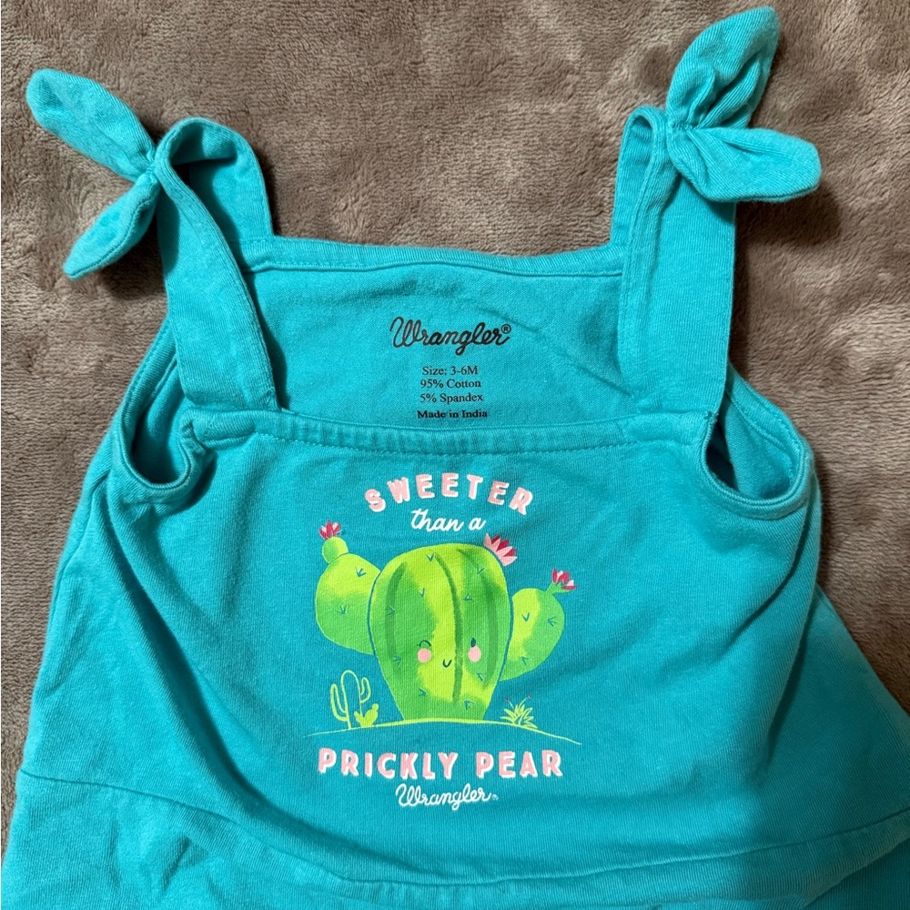 Wrangler Kids Cactus Print Teal Romper - Picture 4 of 4